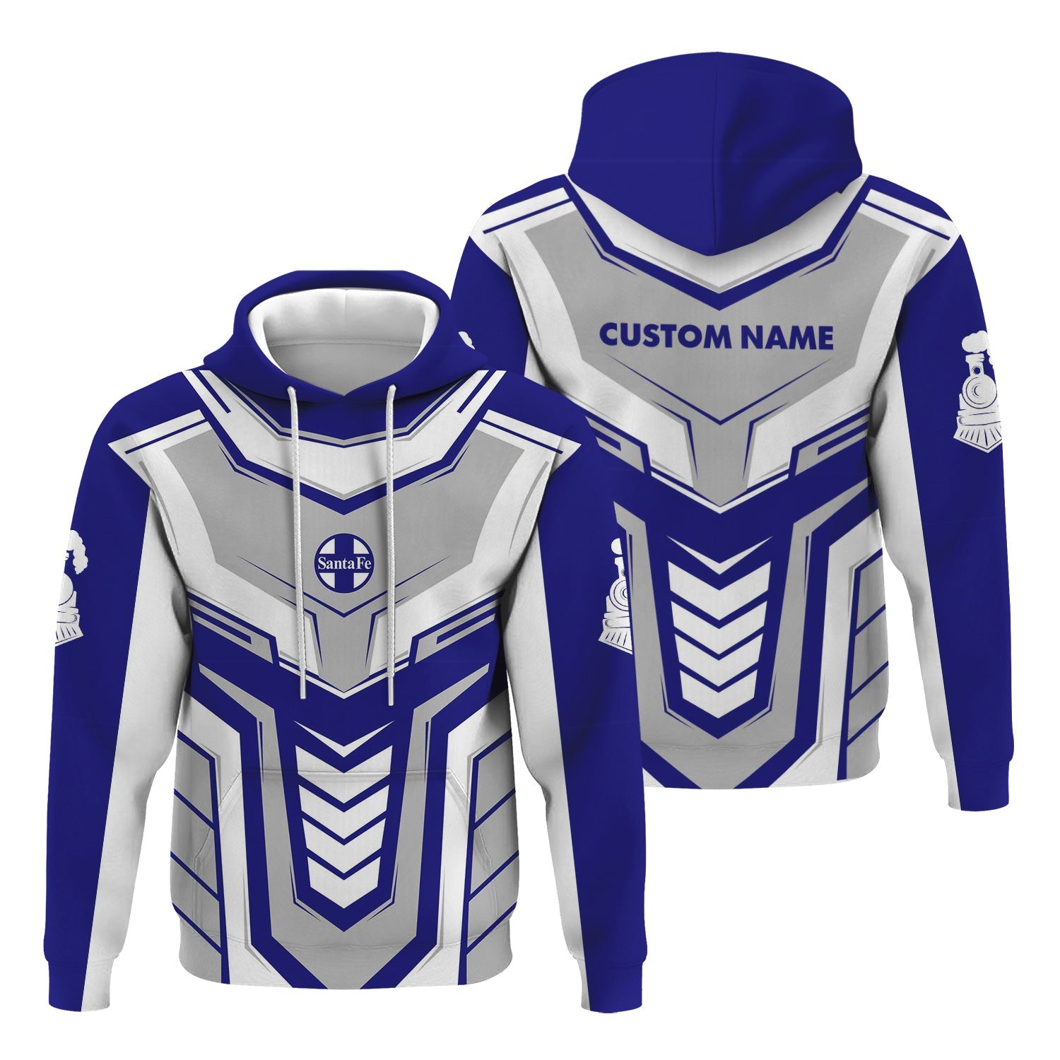 Railspirit Personalized Santa Fe ATSF Railway Hoodie Armor-Inspired Design Atchison, Topeka and Santa Fe Train Zip Up Hoodie All Over Print