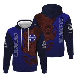 Railspirit Personalized Santa Fe ATSF Railway Hoodie Blazing Style with Custom Position Atchison, Topeka and Santa Fe Train Zip Up Hoodie