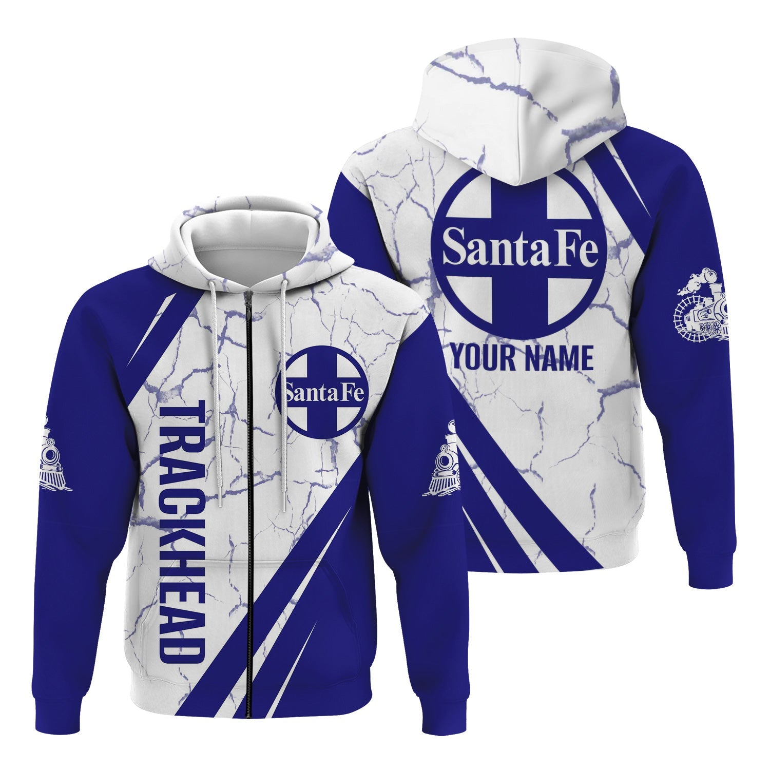 Railspirit Personalized Santa Fe Railway Hoodie Crackle Texture Style Atchison, Topeka and Santa Fe Railway Train Zip Up Hoodie For Trackhead