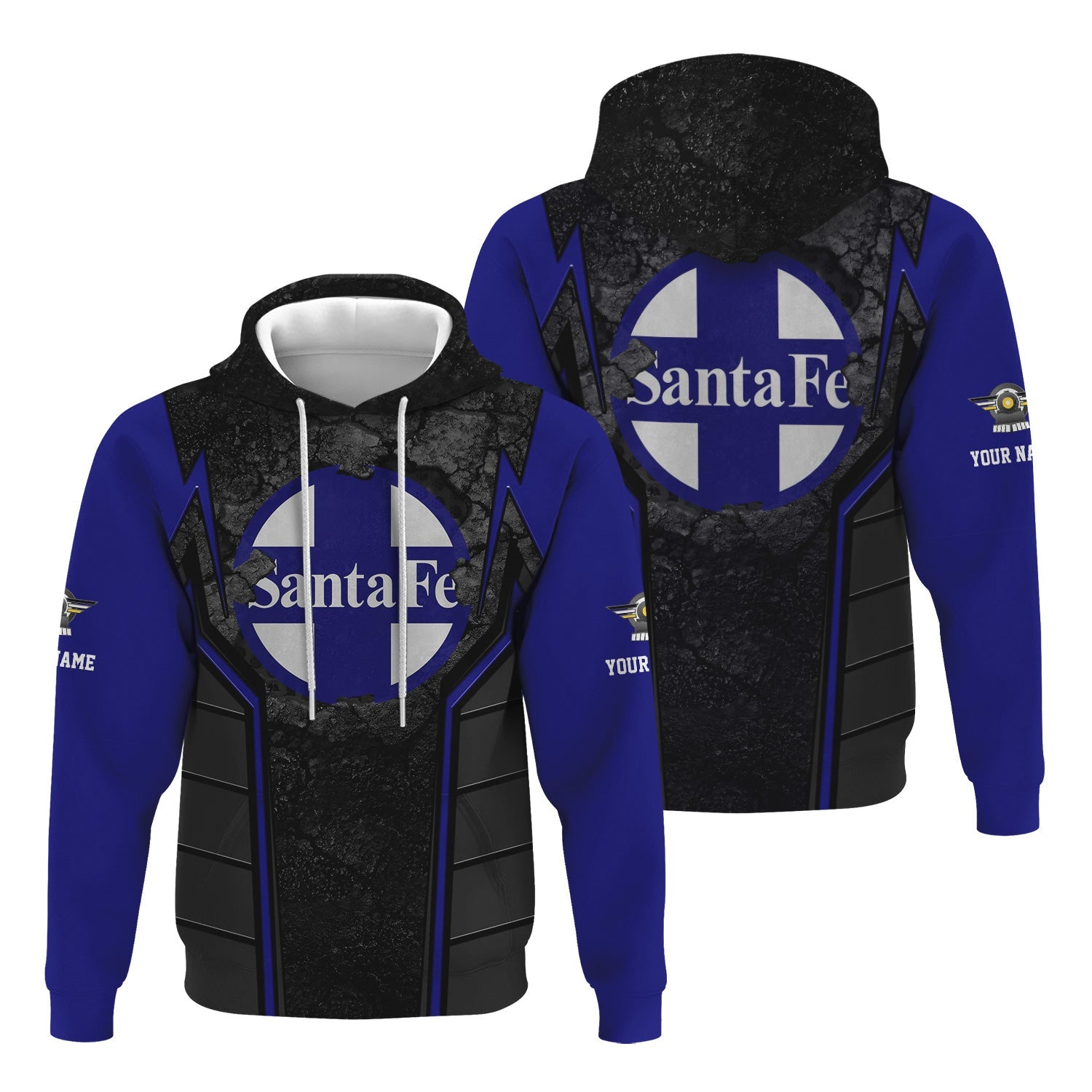 Railspirit Personalized Santa Fe ATSF Railway Hoodie Cracked Metal Design Atchison, Topeka and Santa Fe Train Zip Up Hoodie for Rail Enthusiasts