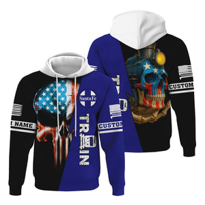 Railspirit Personalized Santa Fe Railway Hoodie Train Skull American Flag Atchison, Topeka and Santa Fe Railway Zip Up Hoodie