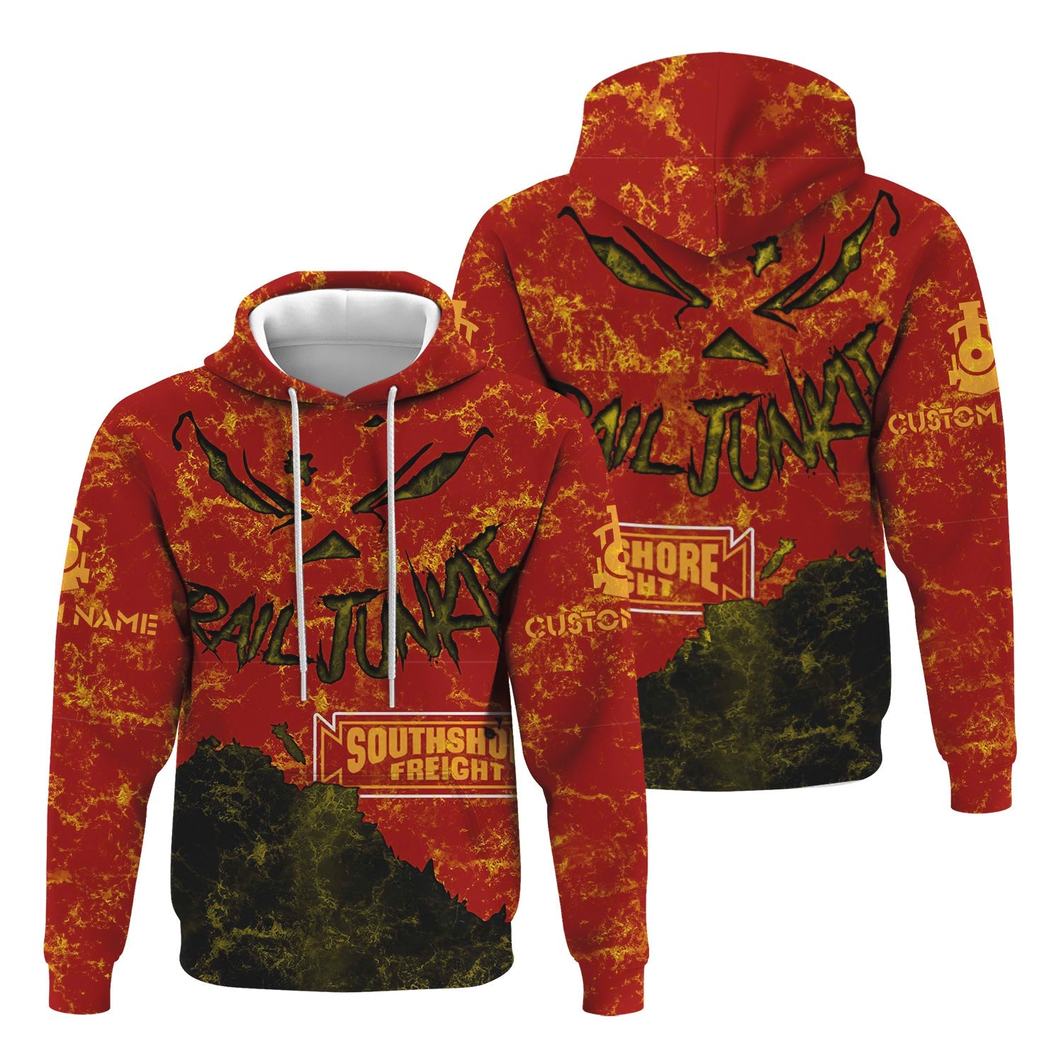 Railspirit Personalized Chicago South Shore and South Bend Railroad Hoodie Torn Graphic Style Train Zip Up Hoodie For Rail Junkie