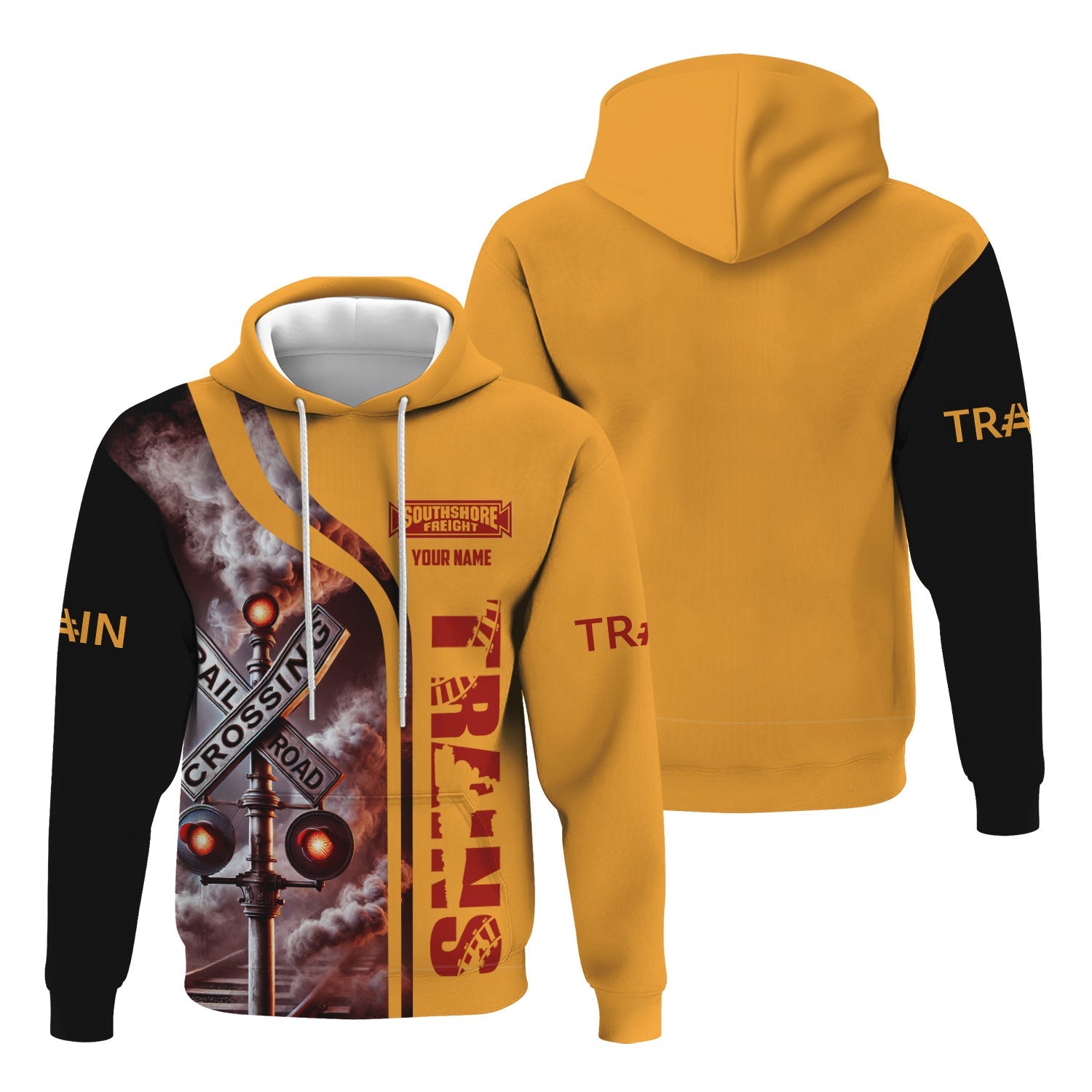 Railspirit Custom Name Chicago South Shore and South Bend Railroad Hoodie Railroad Crossing Sign Printed Zip Hoodie