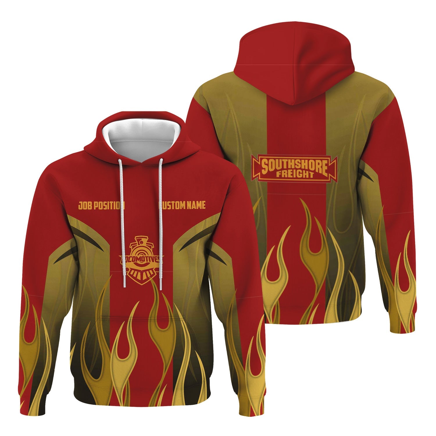Railspirit Custom Name and Job Title Chicago South Shore and South Bend Railroad Hoodie Flame Graphic Train Zip Up Hoodie 