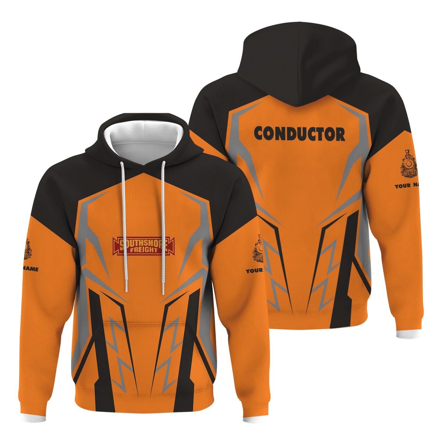 Railspirit Personalized Chicago South Shore and South Bend Railroad Hoodie Futuristic Design with Custom Job Train Zip Up Hoodie