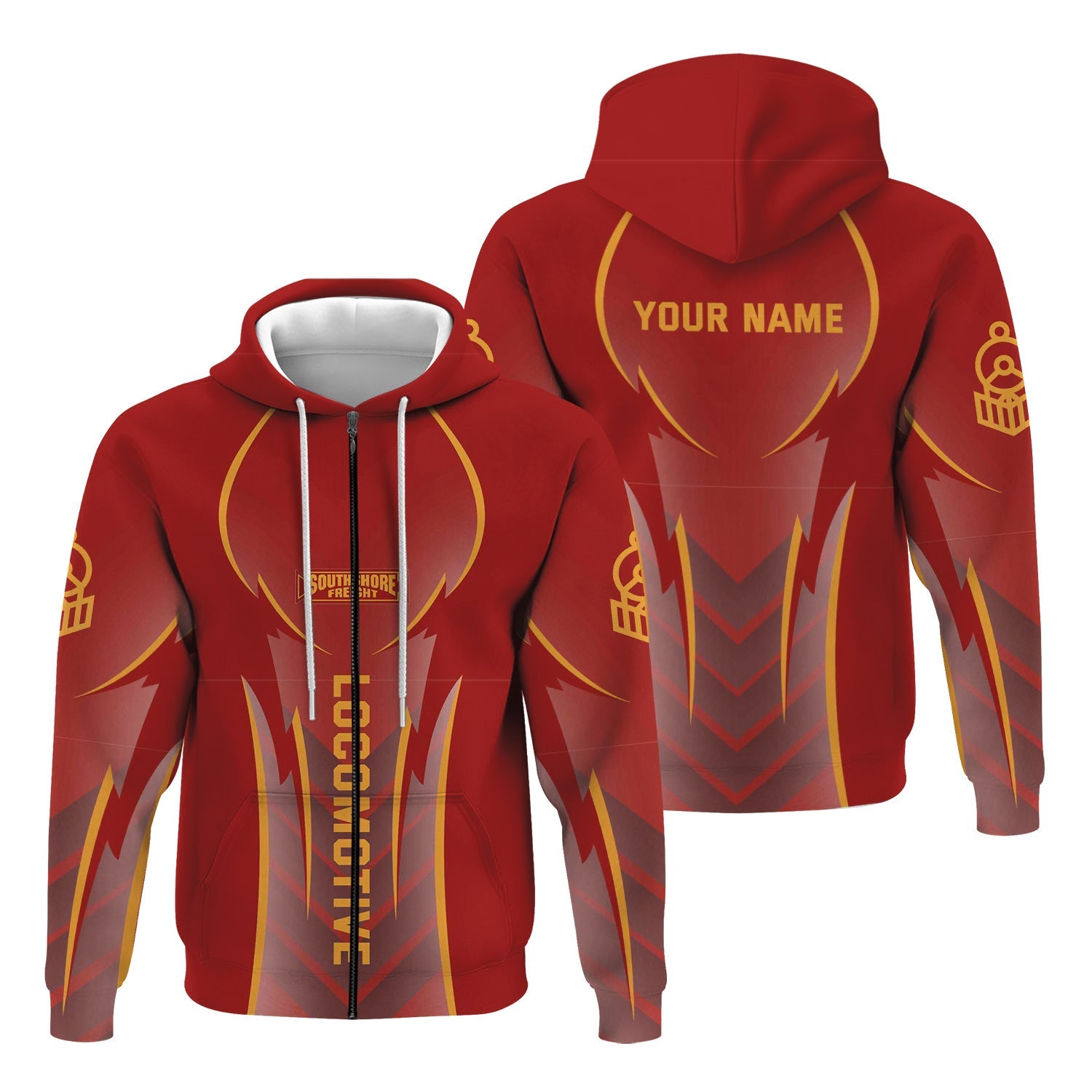 Railspirit Personalized Chicago South Shore and South Bend Railroad Hoodie Striking Line Style Train Zip Up Hoodie For Locomotive Lovers