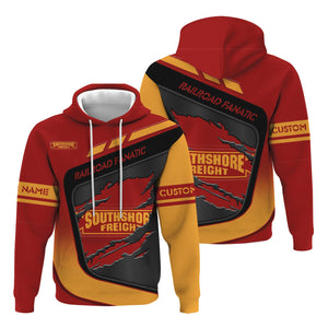 Railspirit Personalized Chicago South Shore and South Bend Railroad Hoodie Ripped Texture Style Train Zip Up Hoodie For Railroad Fanatic