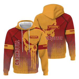 Railspirit Personalized Chicago South Shore and South Bend Railroad Hoodie Skull Design with Custom Job Train Zip Up Hoodie for Trackhead Crew