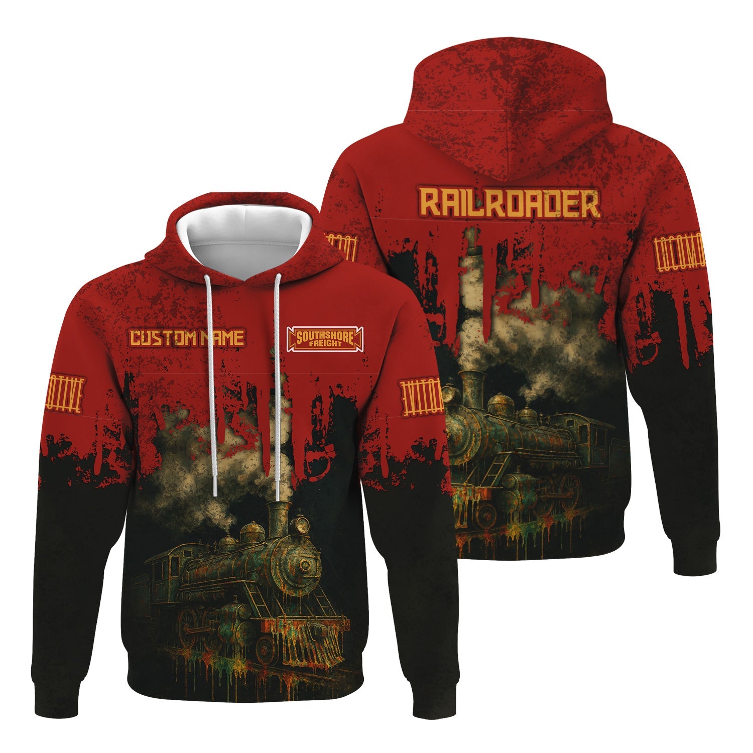 Railspirit Personalized Chicago South Shore and South Bend Railroad Hoodie Vintage Train Art Style Zip Up Hoodie For Locomotive Fans