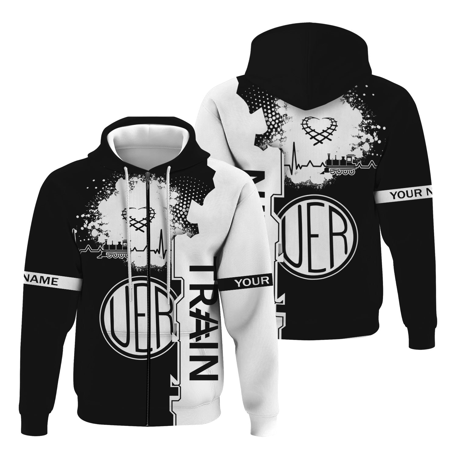 Railspirit Personalized Union Electric Railway Hoodie Engine Heartbeat and Track Love Style Zip Up Hoodie Gift Idea For Train Lovers