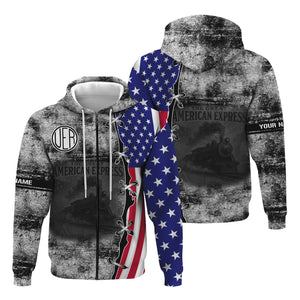 Railspirit Personalized Union Electric Railway Hoodie Retro American Express Train With USA Flag Zip Up Hoodie
