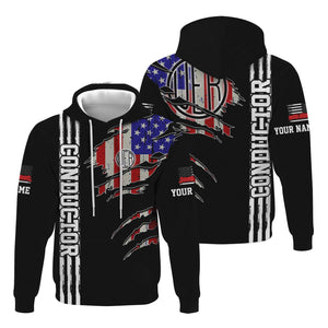 Railspirit Personalized Union Electric Railway Hoodie USA Flag Claw Art with Custom Job Train Zip Up Hoodie
