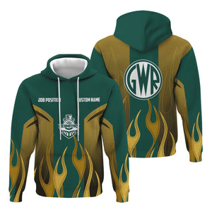 Railspirit Custom Name and Job Title Great Western Railway Hoodie Flame Graphic Train Zip Up Hoodie 