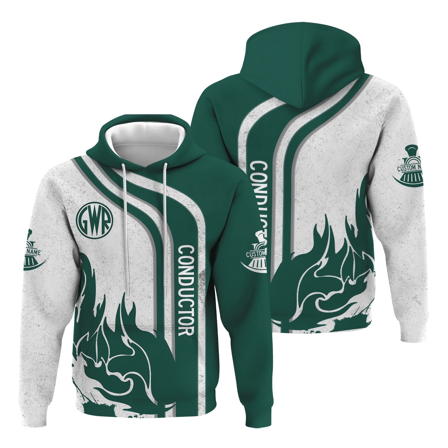 Railspirit Personalized Great Western Railway Hoodie Flame Design with Custom Job Position Train Zip Up Hoodie