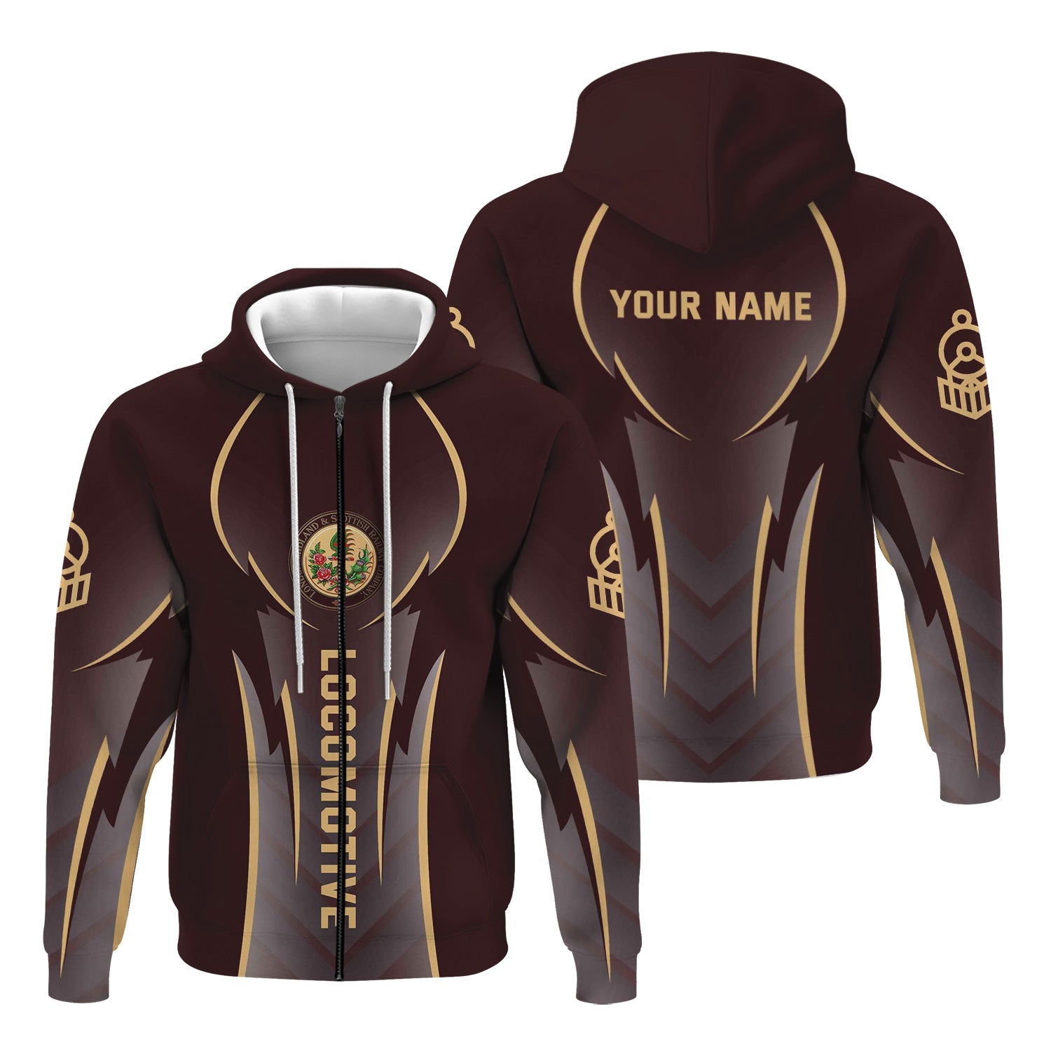 Railspirit Personalized London, Midland and Scottish Railway Hoodie Striking Line Style Train Zip Up Hoodie For Locomotive Lovers
