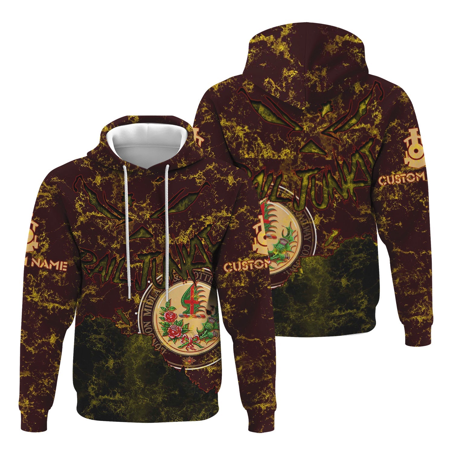 Railspirit Personalized London, Midland and Scottish Railway Hoodie Torn Graphic Style Train Zip Up Hoodie For Rail Junkie