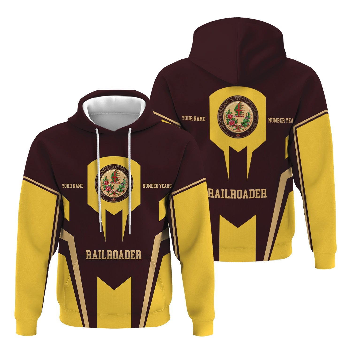 Railspirit Personalized London, Midland and Scottish Railway Hoodie Custom Year Railroader Zip Up Hoodie Gift Idea For Train Lover