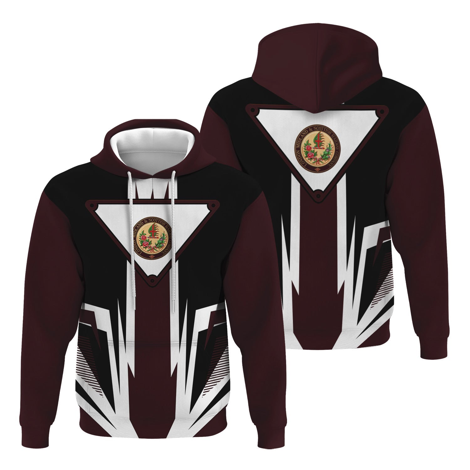 Railspirit London, Midland and Scottish Railway Hoodie Bold Graphic Style All Over Printed Zip Up Hoodie