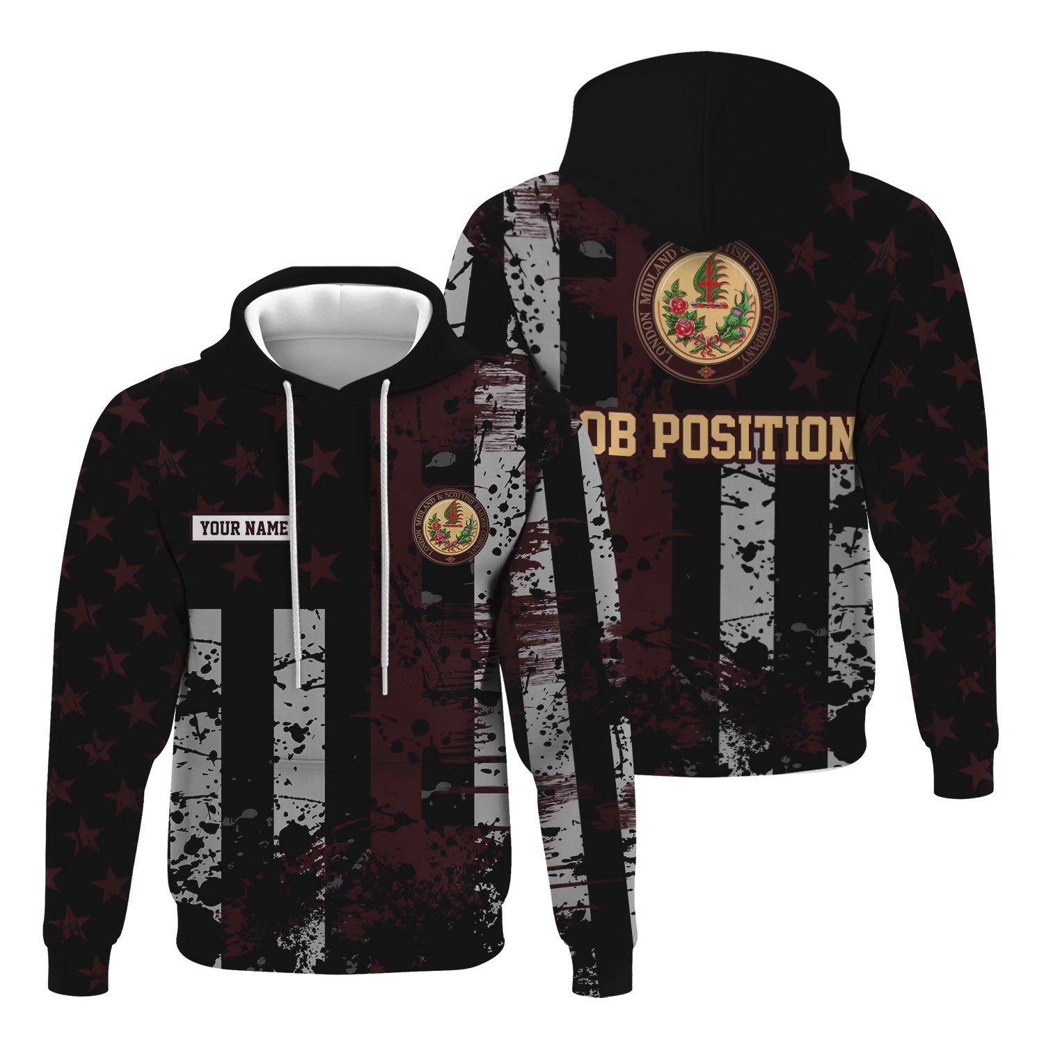 Railspirit Personalized London, Midland and Scottish Railway Hoodie Artistic Paint American Flag Style Train Zip Up Hoodie