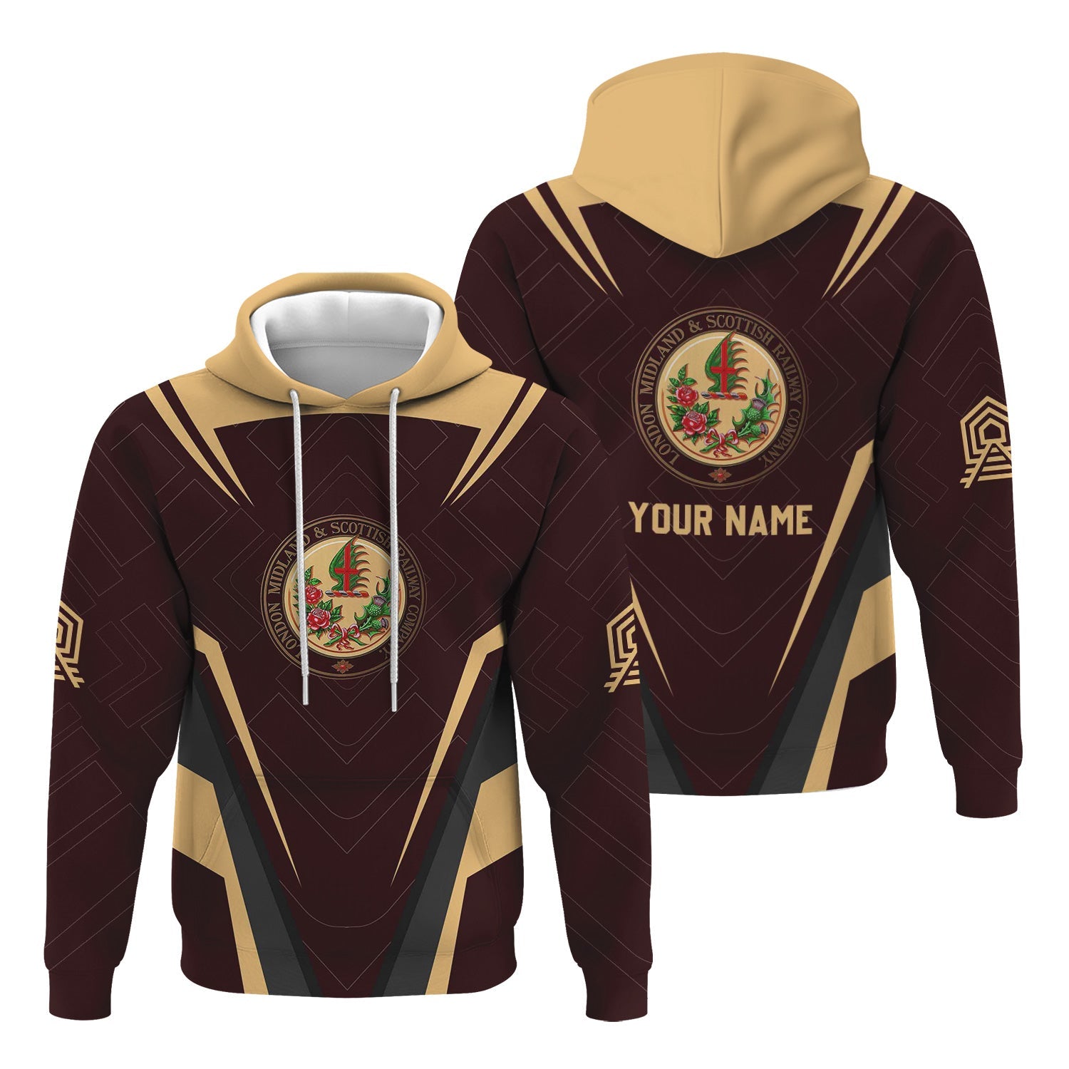 Railspirit Personalized London, Midland and Scottish Railway Hoodie Railway Inspired Apparel Train Zip Up Hoodie For Train Lovers