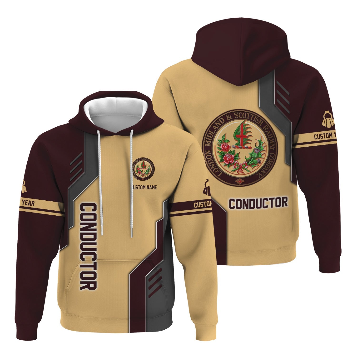 Railspirit Personalized London, Midland and Scottish Railway Hoodie Unique Railway Style with Custom Job Train Zip Up Hoodie