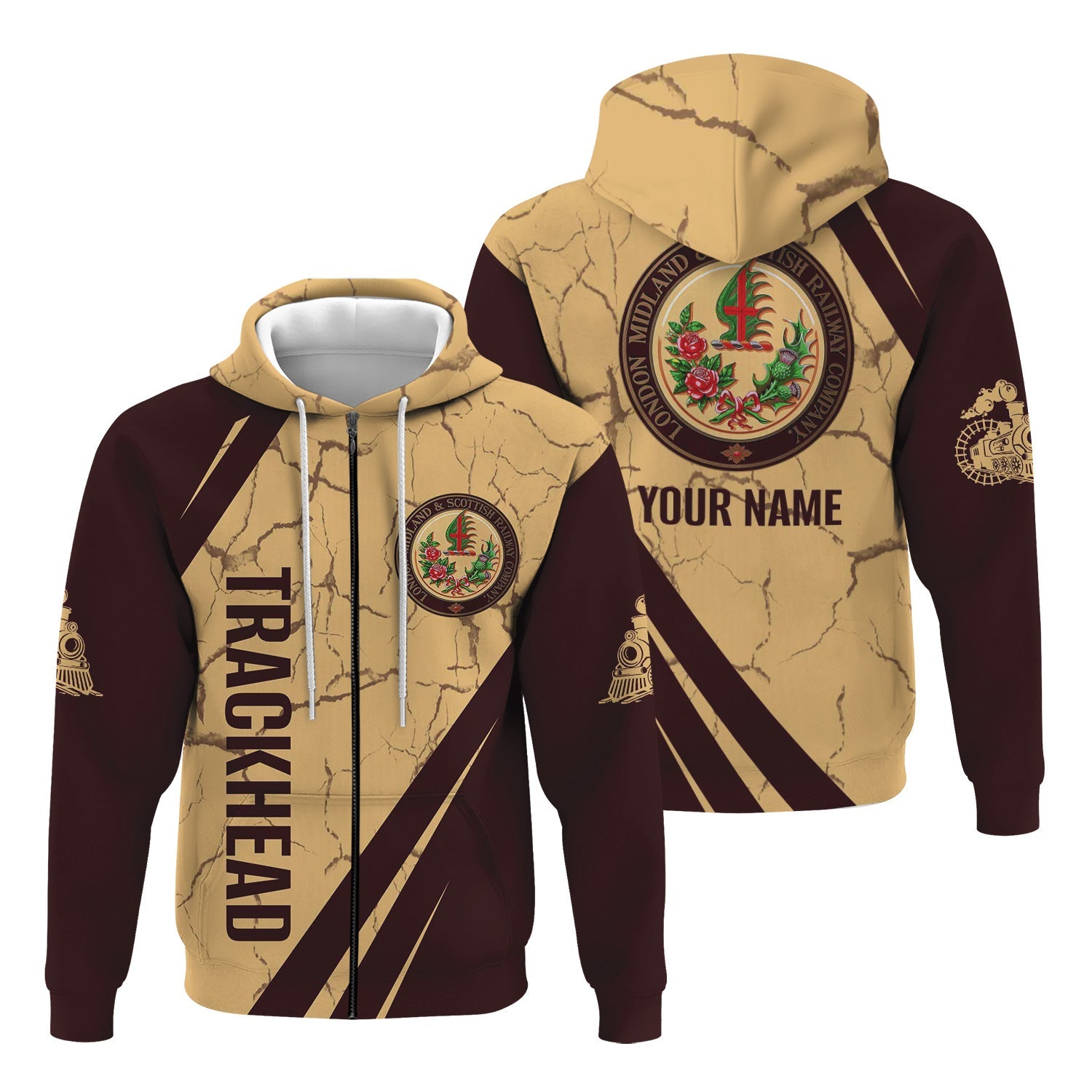 Railspirit Personalized London, Midland and Scottish Railway Hoodie Crackle Texture Style Train Zip Up Hoodie For Trackhead