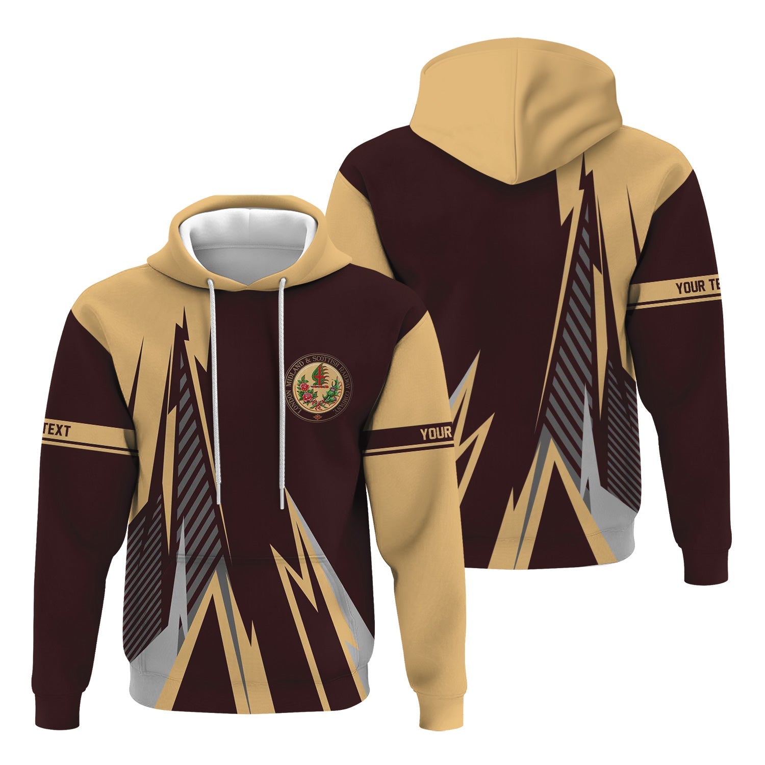 Railspirit Personalized London, Midland and Scottish Railway Hoodie Lightning-Inspired Railway Style Zip Up Hoodie For Train Lovers