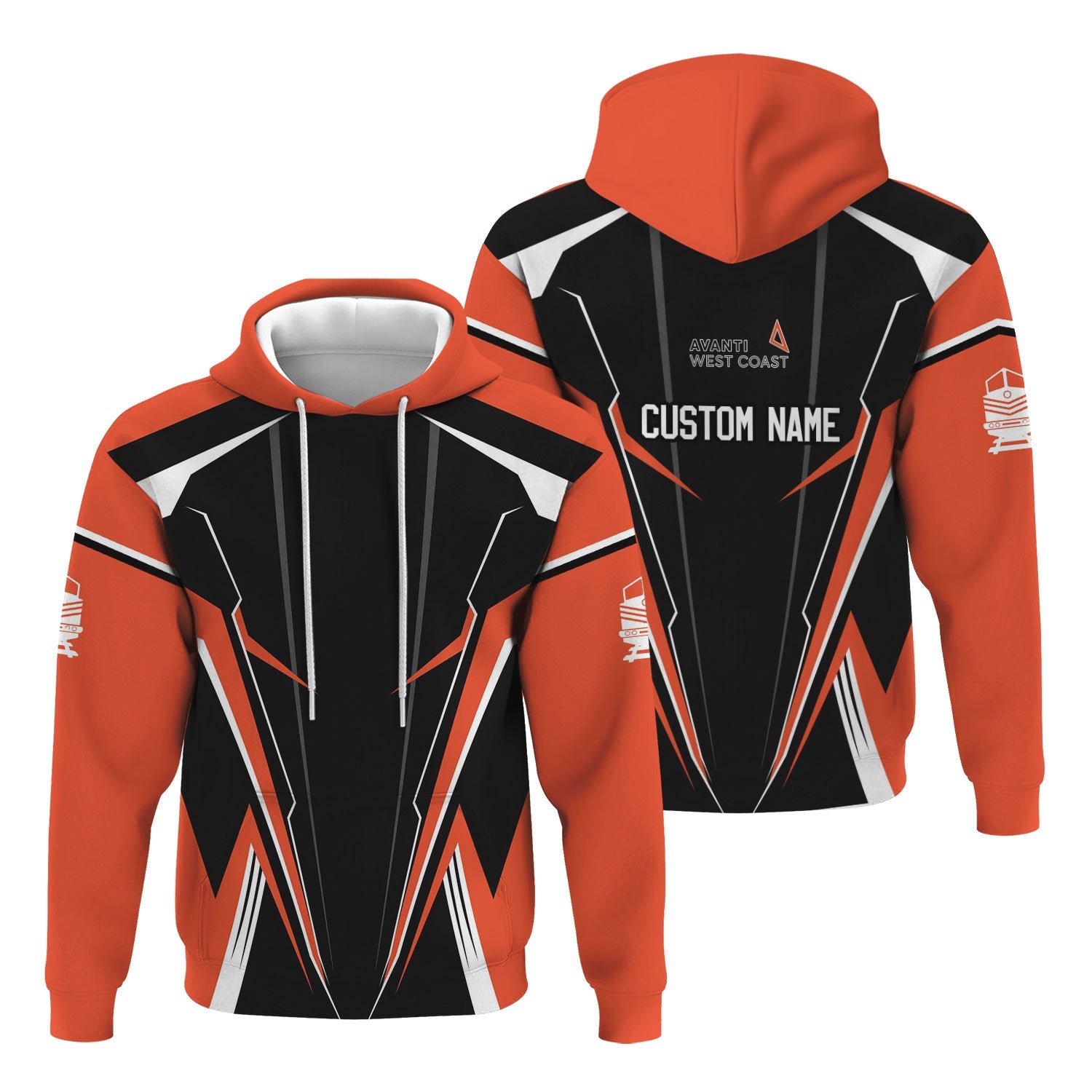 Railspirit Personalized Avanti West Coast Hoodie Lightning-Edge Design Train Zip Up Hoodie For Railroad Lovers