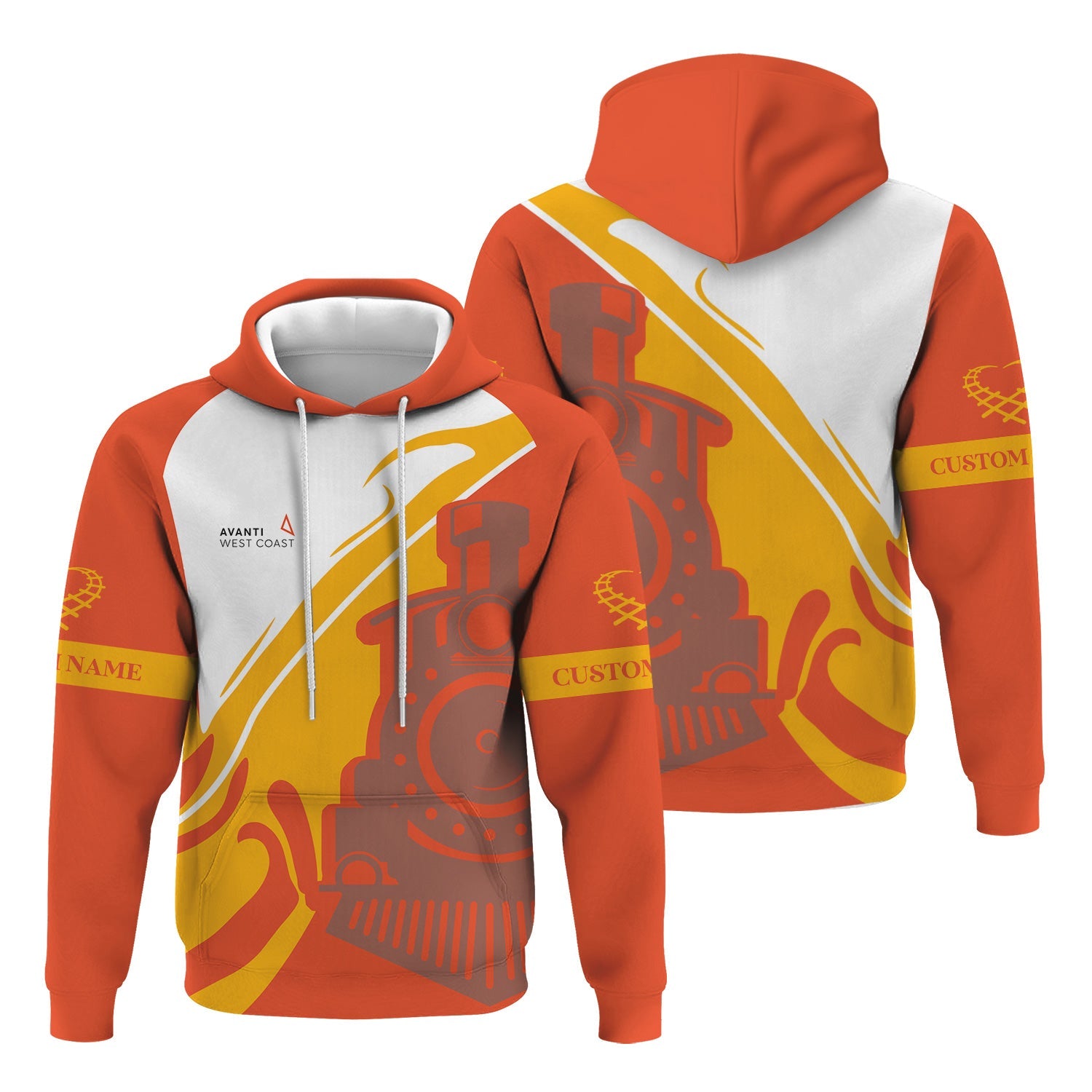 Railspirit Personalized Avanti West Coast Hoodie Flame-Inspired Style Zip Up Hoodie Gift Idea For Train Lovers