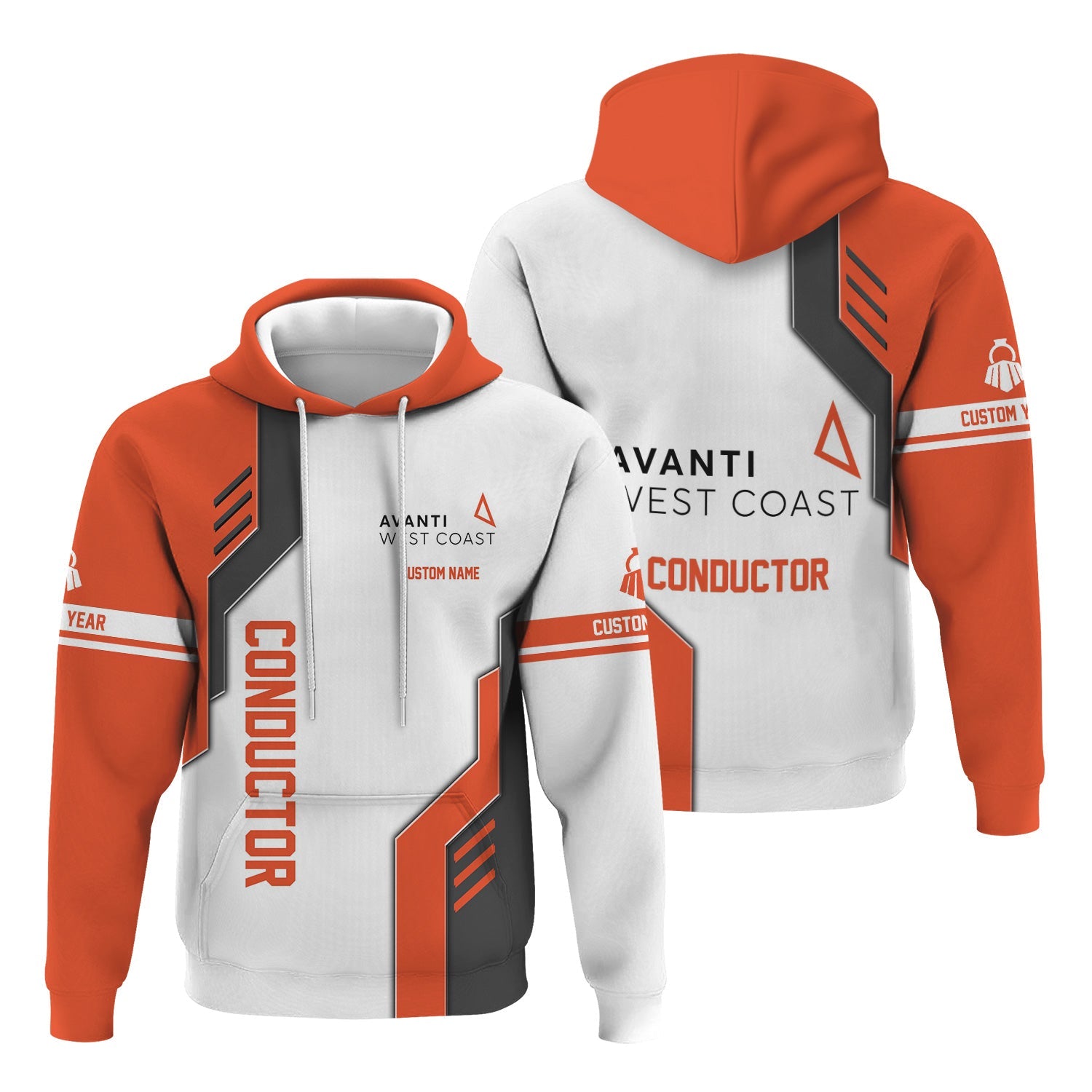 Railspirit Personalized Avanti West Coast Hoodie Unique Railway Style with Custom Job Train Zip Up Hoodie