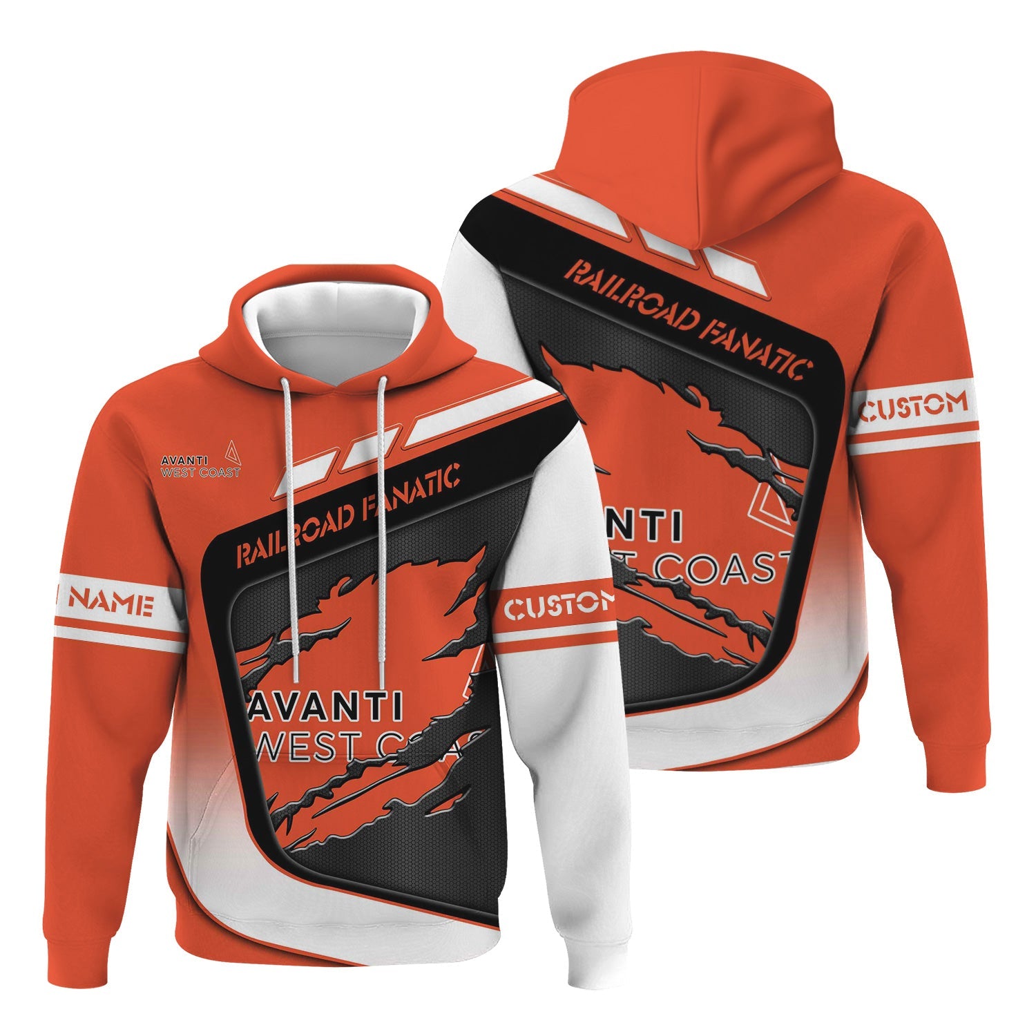 Railspirit Personalized Avanti West Coast Hoodie Ripped Texture Style Train Zip Up Hoodie For Railroad Fanatic