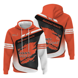 Railspirit Personalized Avanti West Coast Hoodie Ripped Texture Style Train Zip Up Hoodie For Railroad Fanatic