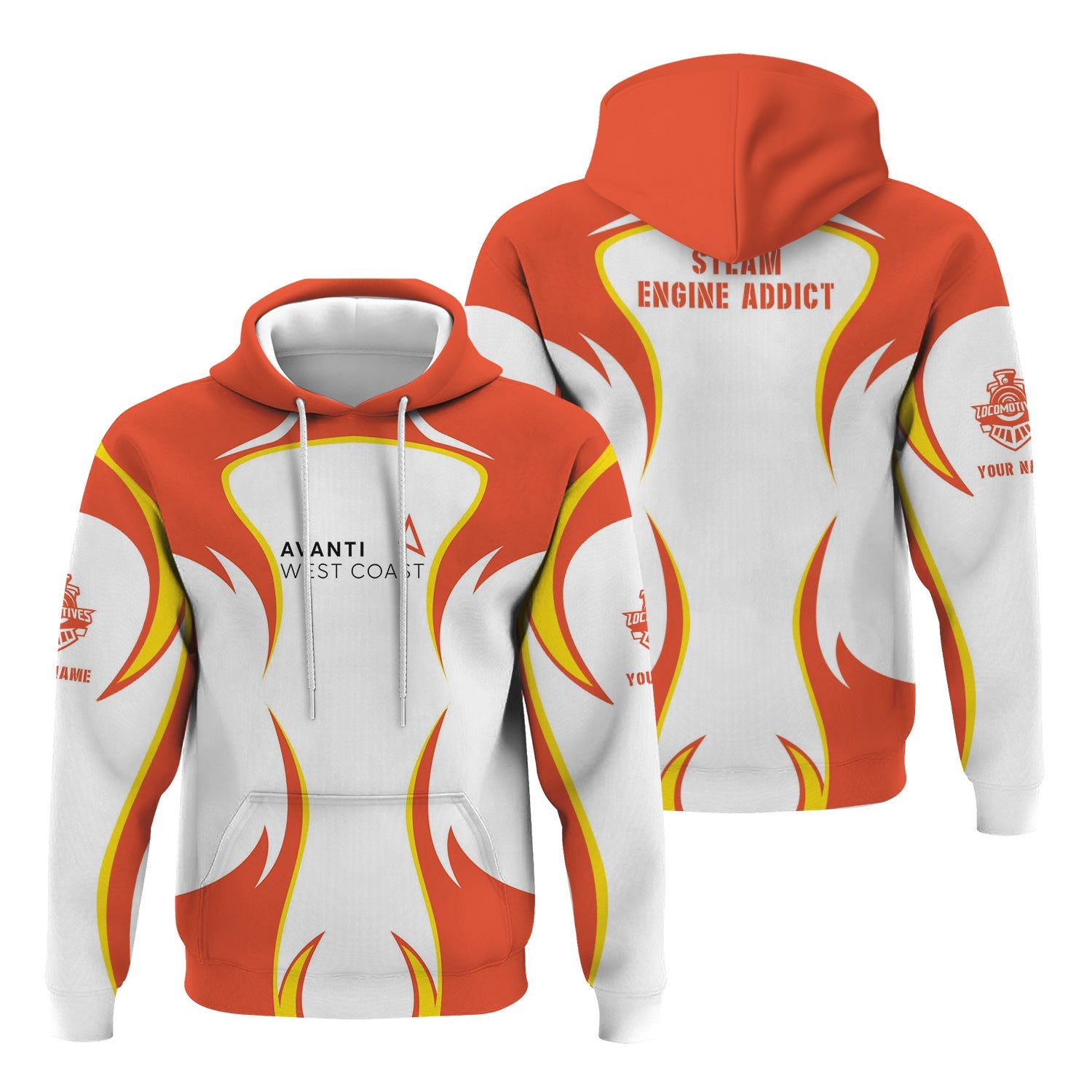 Railspirit Personalized Avanti West Coast Hoodie Distinctive Flame Style Zip Up Hoodie For Steam Engine Addict