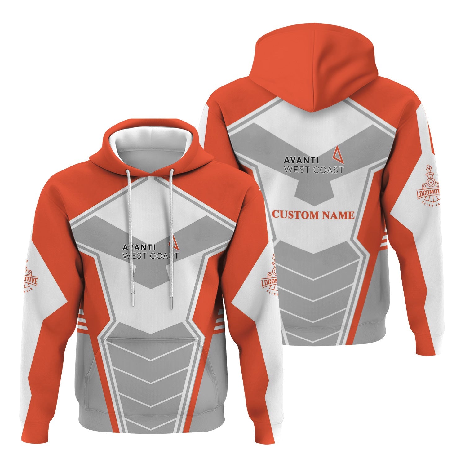 Railspirit Personalized Avanti West Coast Hoodie Engine-Inspired Style Train Zip Up Hoodie for Railroad Fanatic