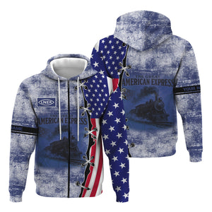 Railspirit Personalized London and North Eastern Railway Hoodie Retro American Express Train With USA Flag Zip Up Hoodie