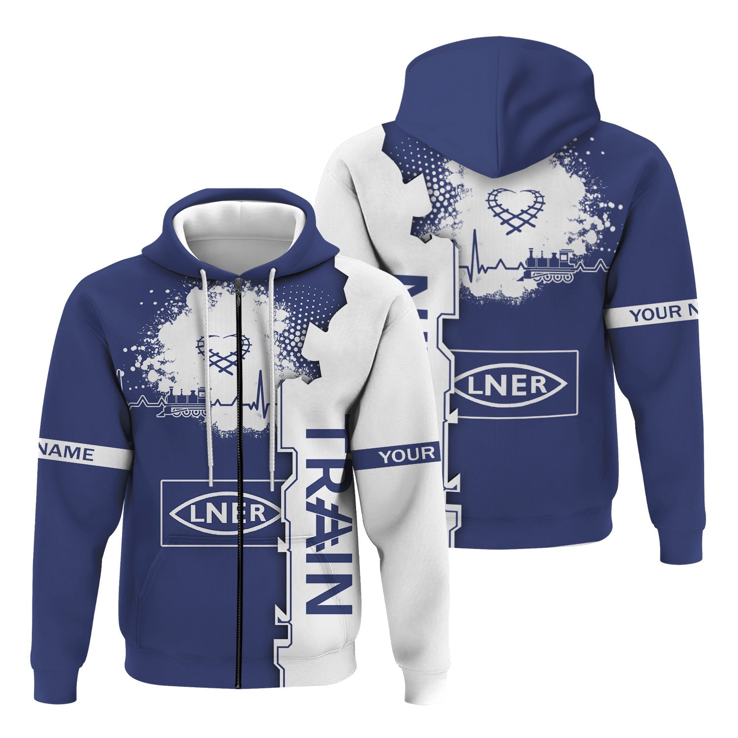 Railspirit Personalized London and North Eastern Railway Hoodie Engine Heartbeat and Track Love Style Zip Up Hoodie Gift Idea For Train Lovers