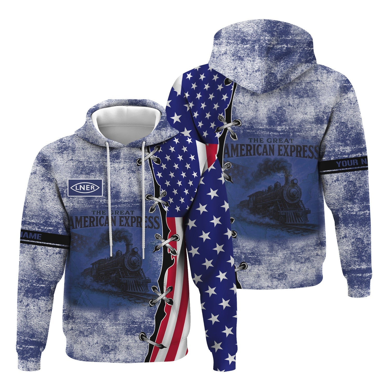 Railspirit Personalized London and North Eastern Railway Hoodie Retro American Express Train With USA Flag Zip Up Hoodie