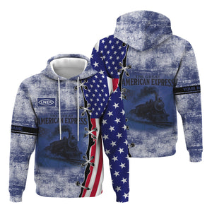 Railspirit Personalized London and North Eastern Railway Hoodie Retro American Express Train With USA Flag Zip Up Hoodie