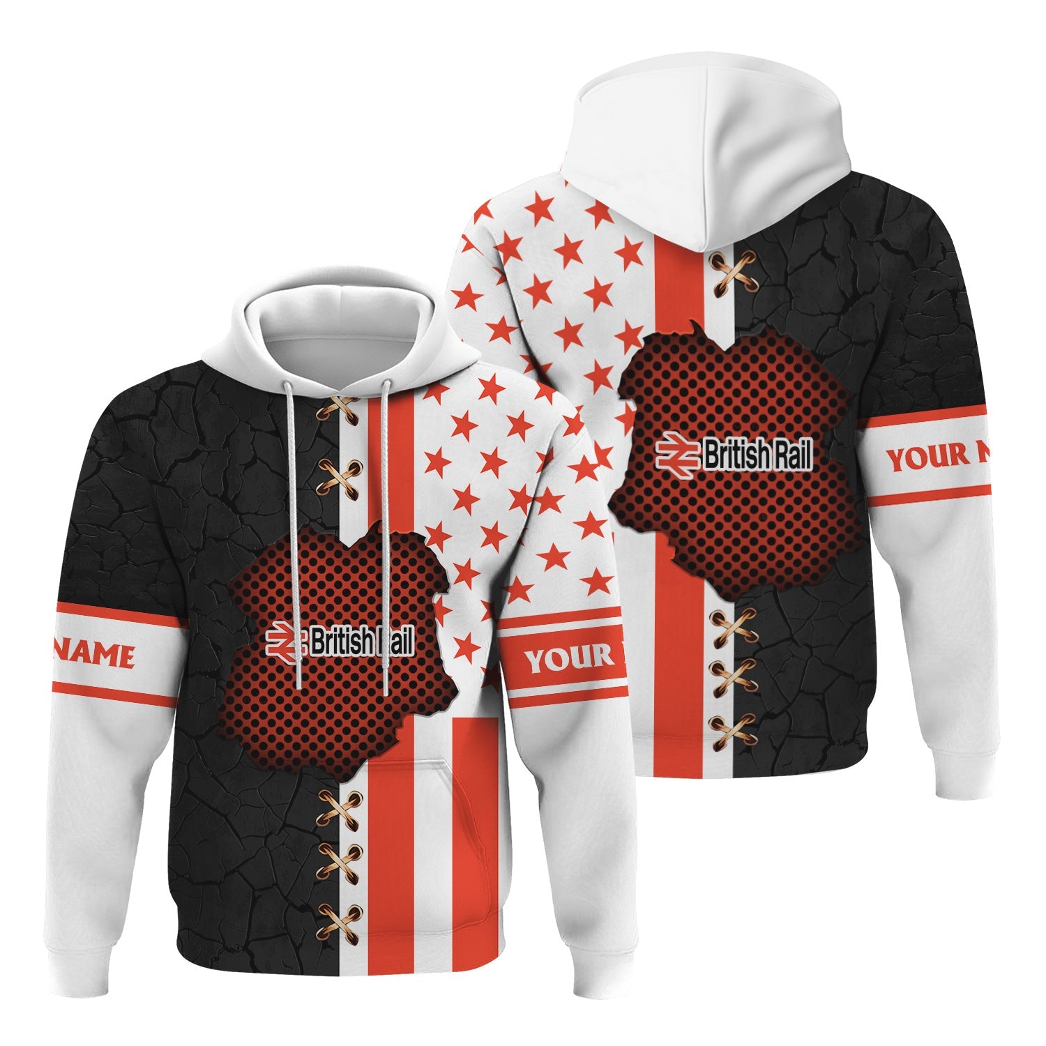 Railspirit Personalized British Railway Hoodie American Flag with Crack Effect Train Zip Up Hoodie