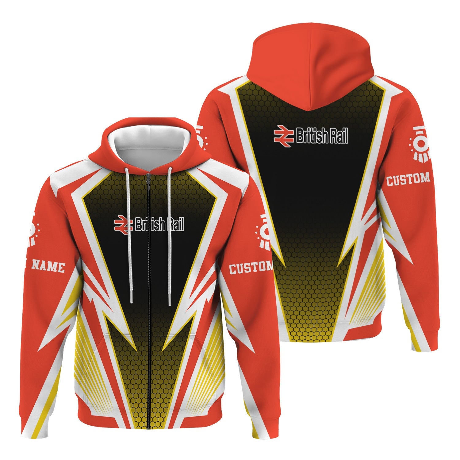 Railspirit Personalized British Railway Hoodie Lightning Graphic Style Zip Up Hoodie Gift Idea For Train Lover