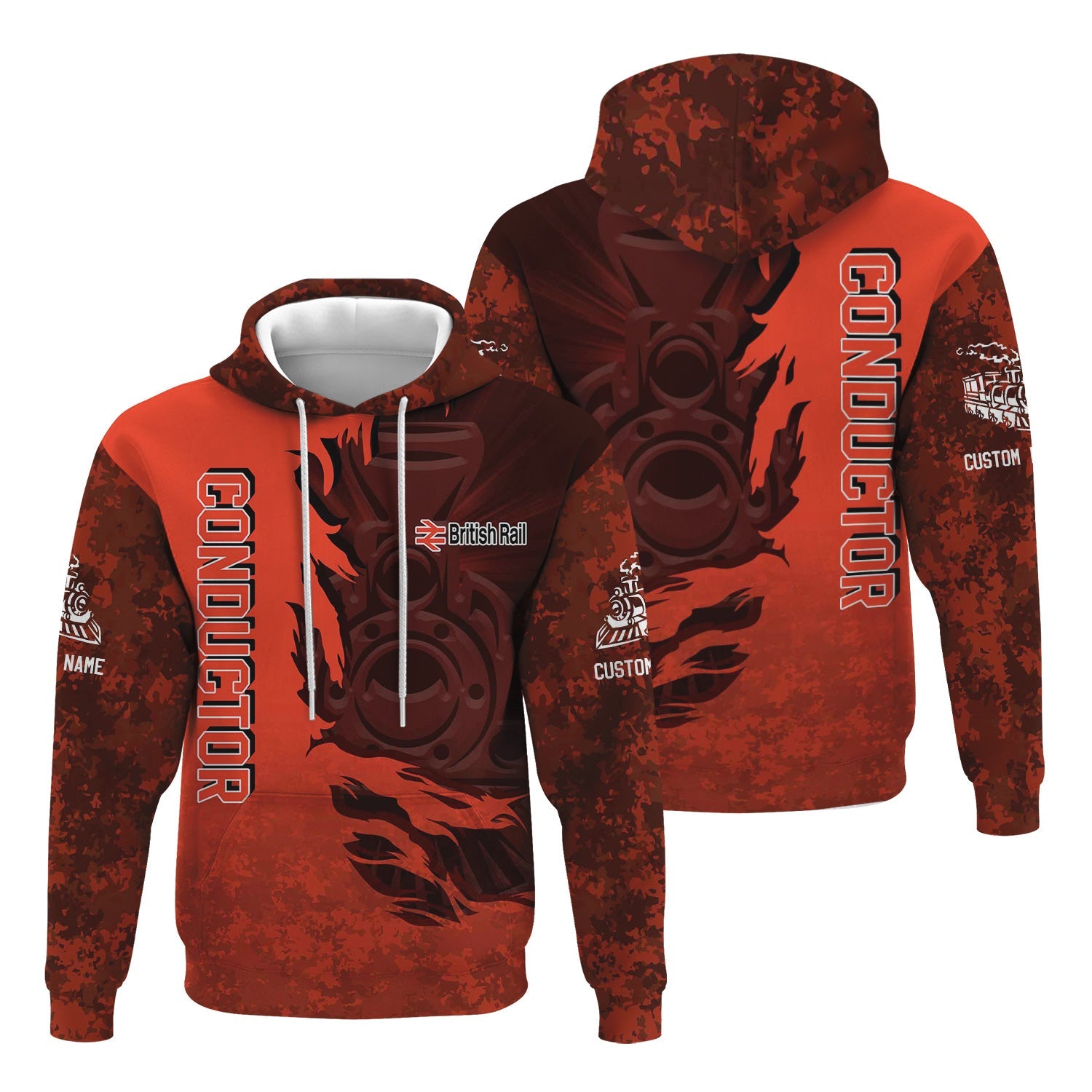 Railspirit Personalized British Railway Hoodie Blazing Style with Custom Position Train Zip Up Hoodie