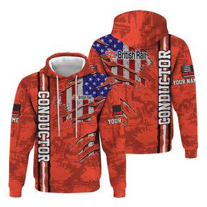 Railspirit Personalized British Railway Hoodie USA Flag Claw Art with Custom Job Train Zip Up Hoodie