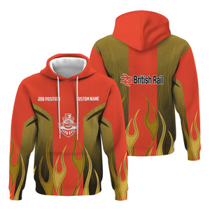 Railspirit Custom Name and Job Title British Railway Hoodie Flame Graphic Train Zip Up Hoodie 