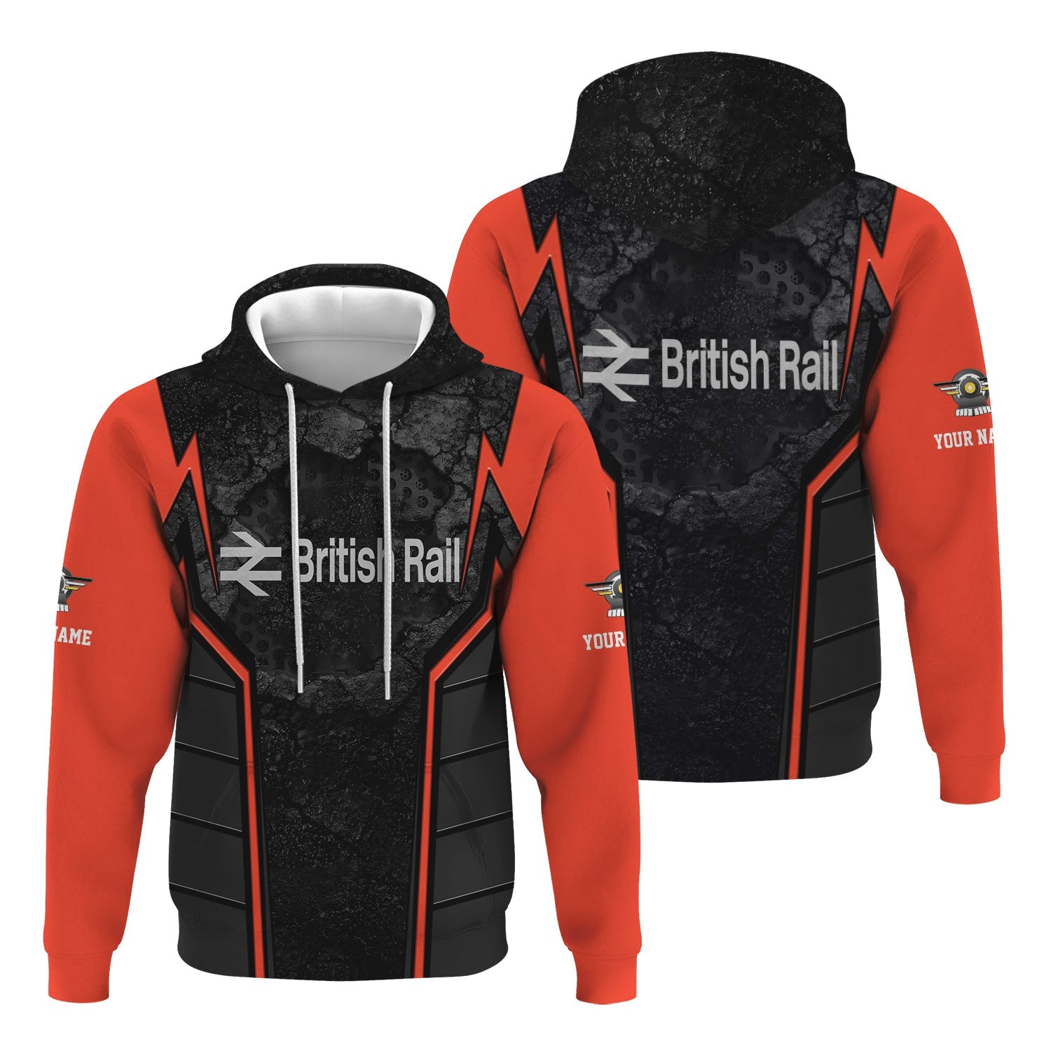 Railspirit Personalized British Railway Hoodie Cracked Metal Design Train Zip Up Hoodie for Rail Enthusiasts