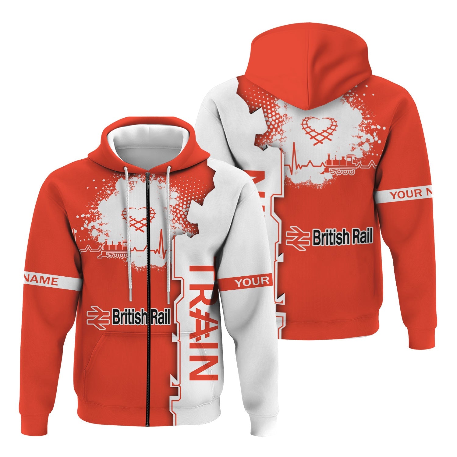 Railspirit Personalized British Railway Hoodie Engine Heartbeat and Track Love Style Zip Up Hoodie Gift Idea For Train Lovers
