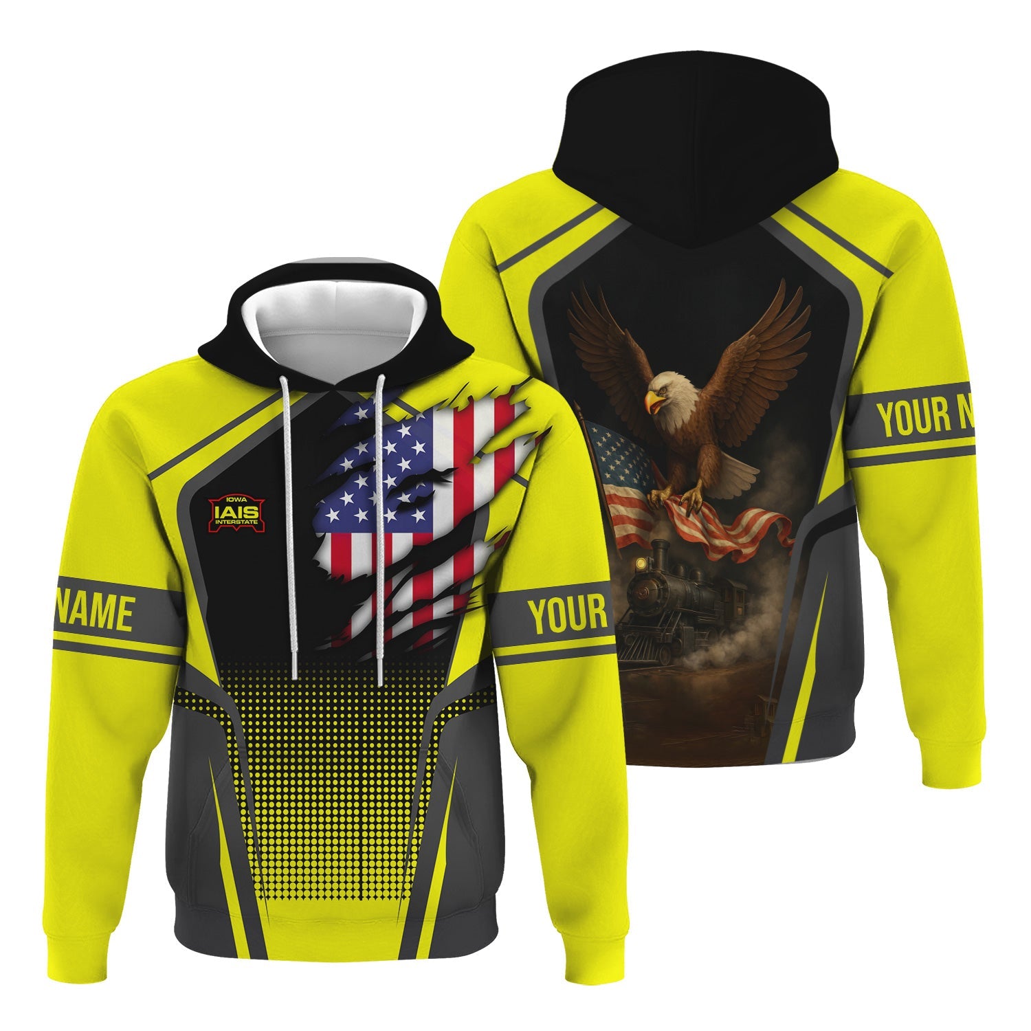 Railspirit Personalized Iowa Interstate Railroad Hoodie American Eagle Vintage Train IAIS Zip Up Hoodie