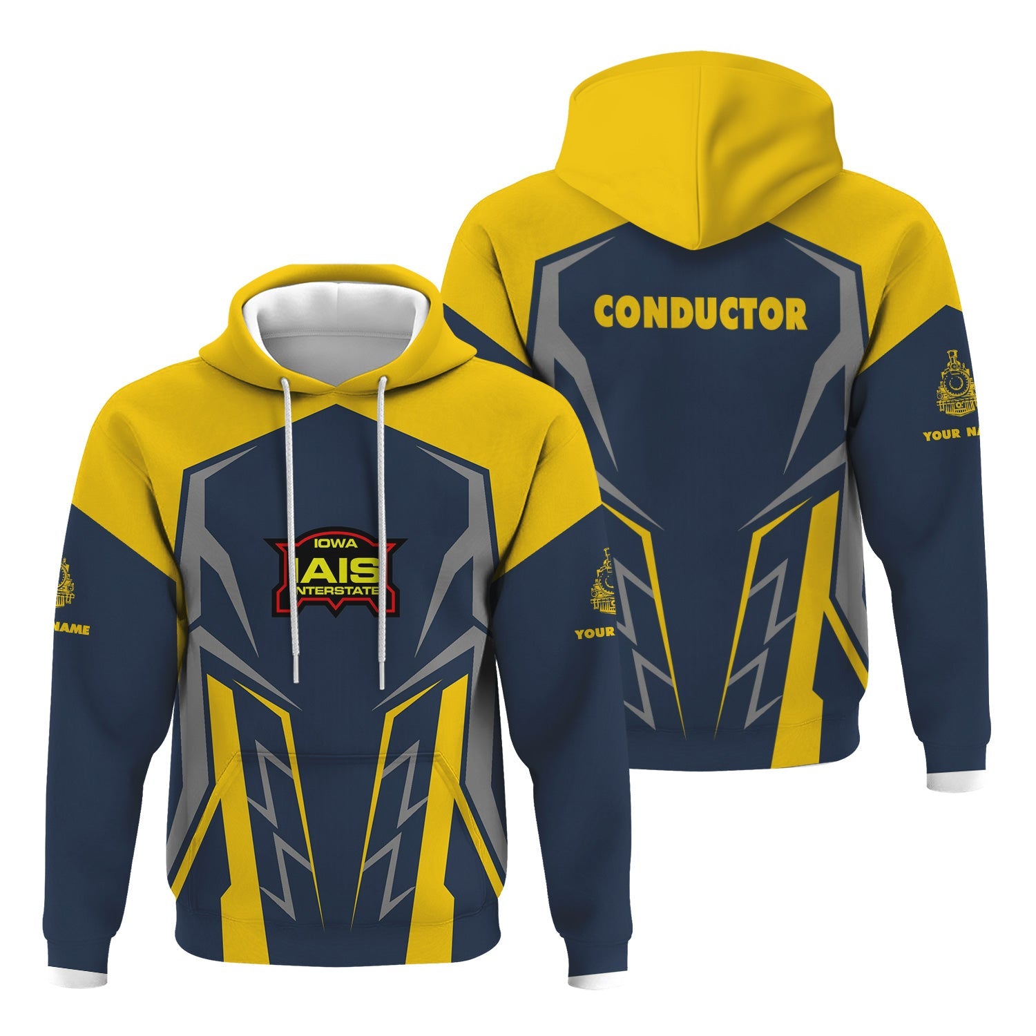 Railspirit Personalized Iowa Interstate Railroad Hoodie Futuristic Design with Custom Job IAIS Train Zip Up Hoodie