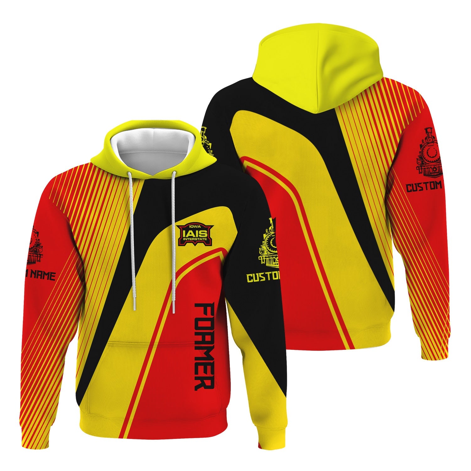 Railspirit Personalized Iowa Interstate Railroad Hoodie Vibrant Striking Style IAIS Zip Up Hoodie For Rail Enthusiasts