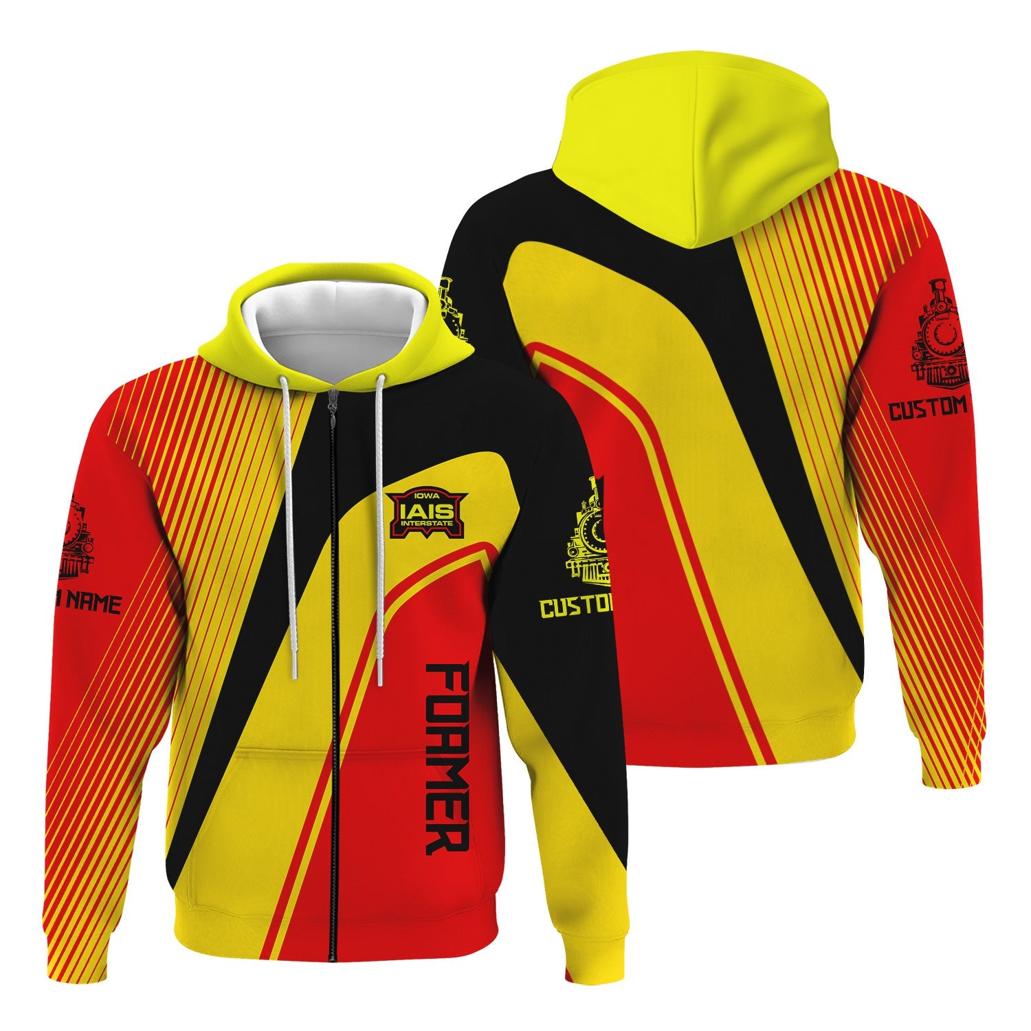 Railspirit Personalized Iowa Interstate Railroad Hoodie Vibrant Striking Style IAIS Zip Up Hoodie For Rail Enthusiasts