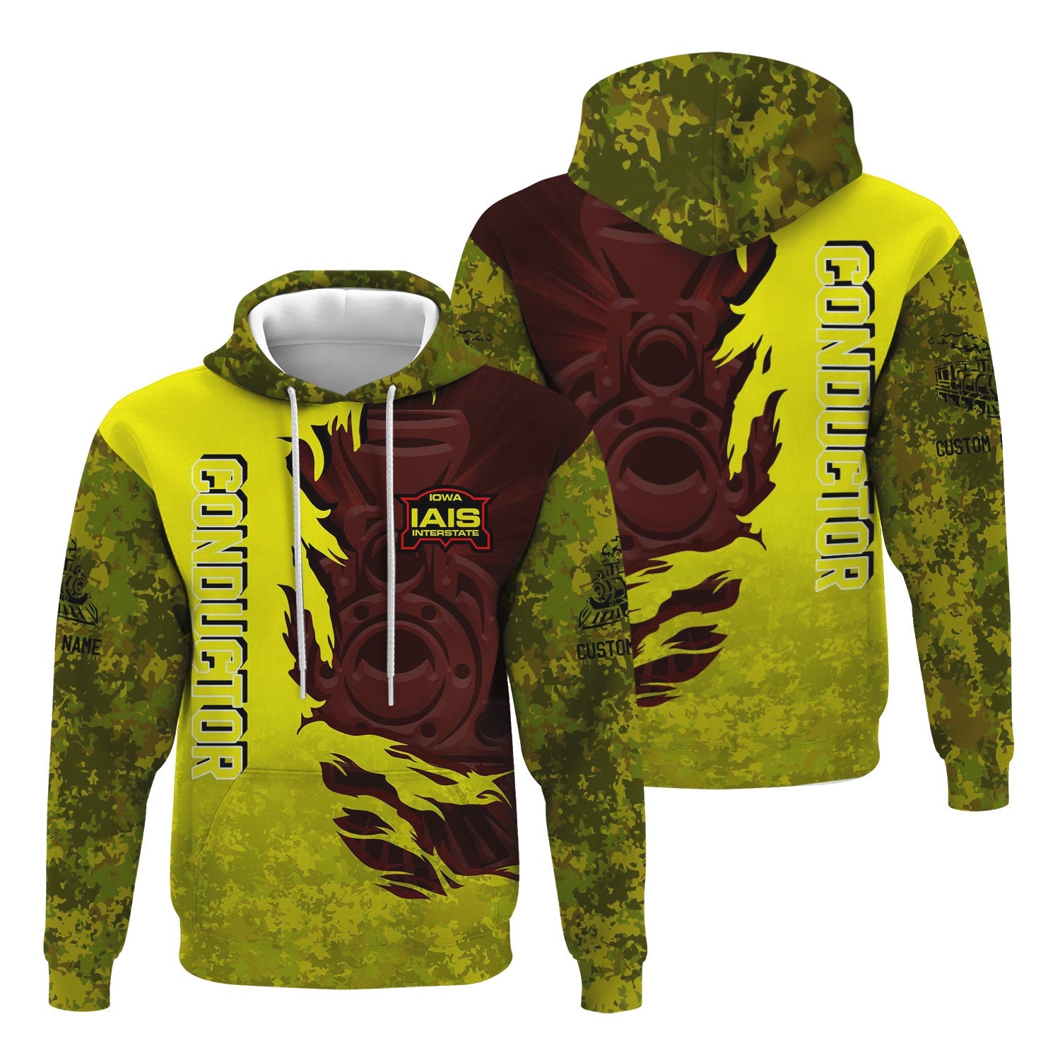 Railspirit Personalized Iowa Interstate Railroad Hoodie Blazing Style with Custom Position IAIS Train Zip Up Hoodie